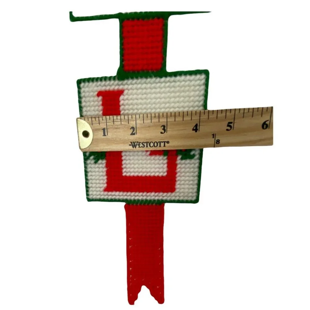 Vintage Handmade NOEL Green White Red Christmas Ornament Cross Stitch 29